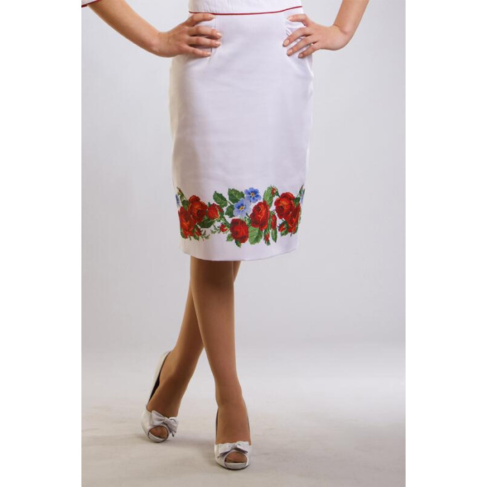 СЖ011дБнннн Барвиста вишиванка Заготовка для вишивки - Спідниця жіноча Пристрасні троянди, фіалки р.42-54 домоткане полотно, білий