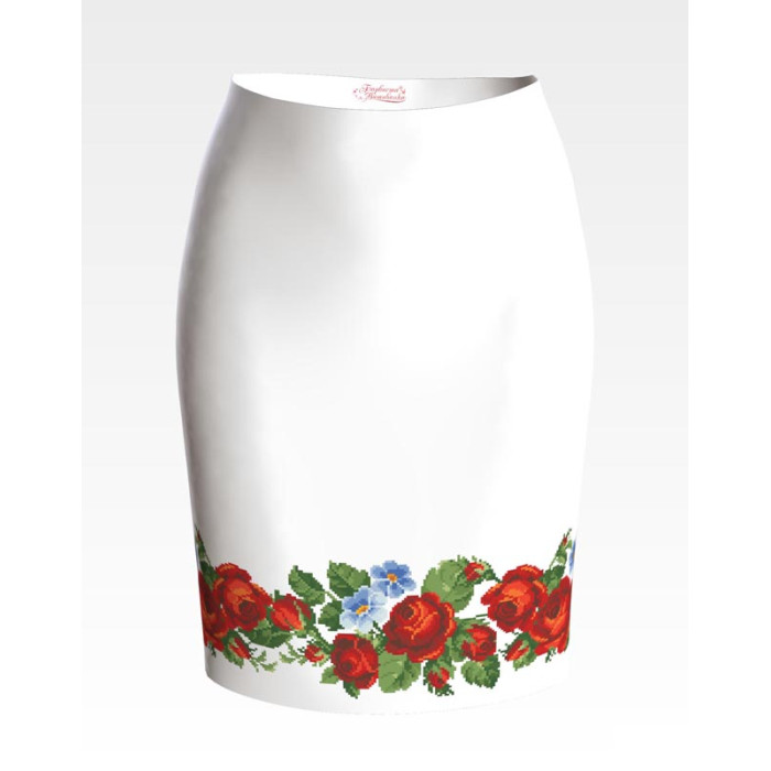 СЖ011дБнннн Барвиста вишиванка Заготовка для вишивки - Спідниця жіноча Пристрасні троянди, фіалки р.42-54 домоткане полотно, білий