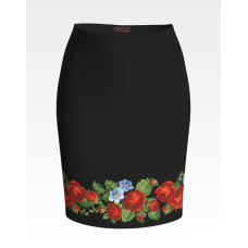 СЖ011дЧнннн Барвиста вишиванка Заготовка для вишивки - Спідниця жіноча Пристрасні троянди, фіалки р.42-54 домоткане полотно, чорний