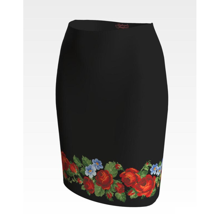СЖ011дЧнннн Барвиста вишиванка Заготовка для вишивки - Спідниця жіноча Пристрасні троянди, фіалки р.42-54 домоткане полотно, чорний