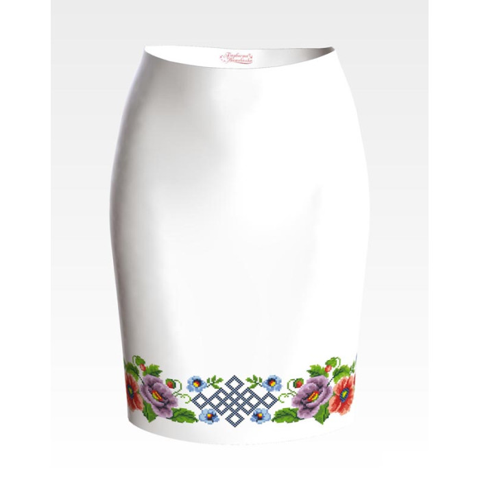 СЖ014кБнннн Спідниця жіноча, атлас-коттон, білий. Барвиста вишиванка. Заготовка для вишивки бісером