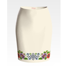 СЖ014кМнннн Барвиста вишиванка Заготовка для вишивки - Спідниця жіноча Маки і незабудки. Молодіжна р.42-54 атлас, бежевий