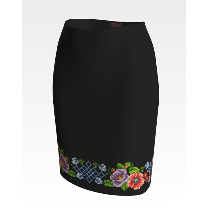 СЖ014шЧнннн Барвиста вишиванка Заготовка для вишивки - Спідниця жіноча Маки і незабудки. Молодіжна р.42-54 шовк, чорний