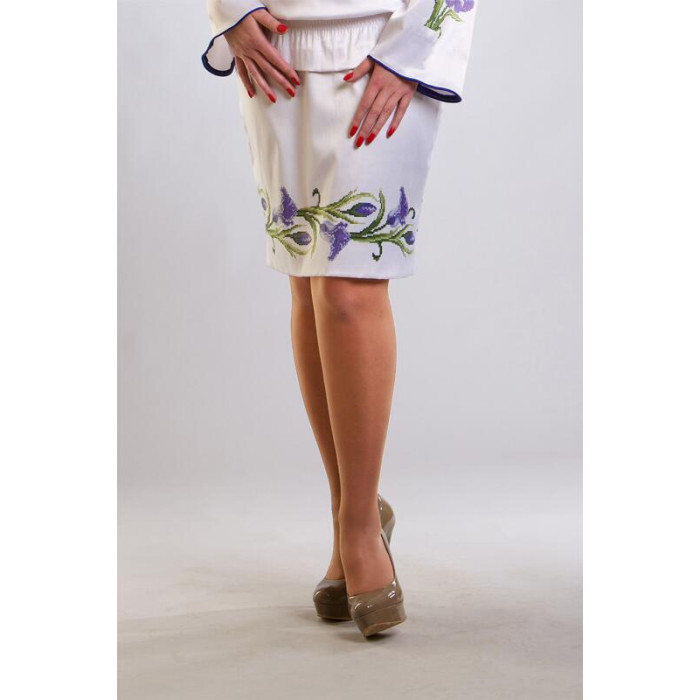 СЖ015кБнннн Спідниця жіноча, атлас-коттон, білий. Барвиста вишиванка. Заготовка для вишивки бісером