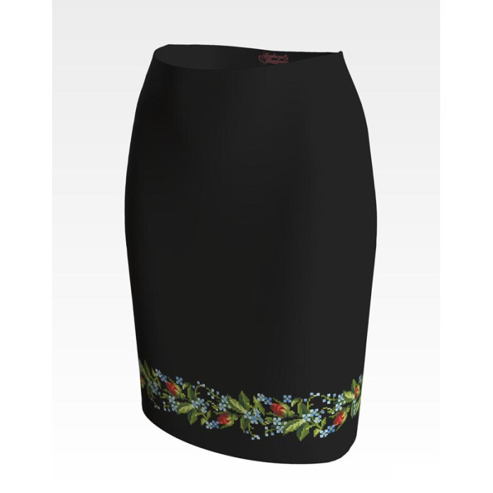 СЖ020кЧнннн Барвиста вишиванка Заготовка для вишивки - Спідниця жіноча Вишукані троянди, незабудки р.42-54 атлас, чорний