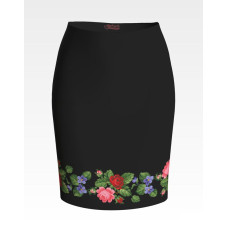 СЖ021кЧнннн Барвиста вишиванка Заготовка для вишивки - Спідниця жіноча Троянди, фіалки, конвалії р.42-54 атлас, чорний