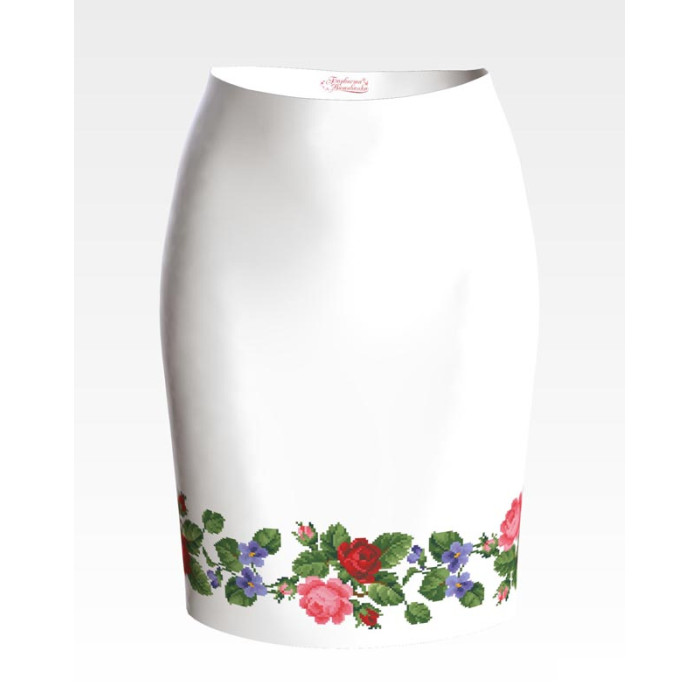 СЖ021лБнннн Барвиста вишиванка Заготовка для вишивки - Спідниця жіноча Троянди, фіалки, конвалії р.42-54 льон, білий