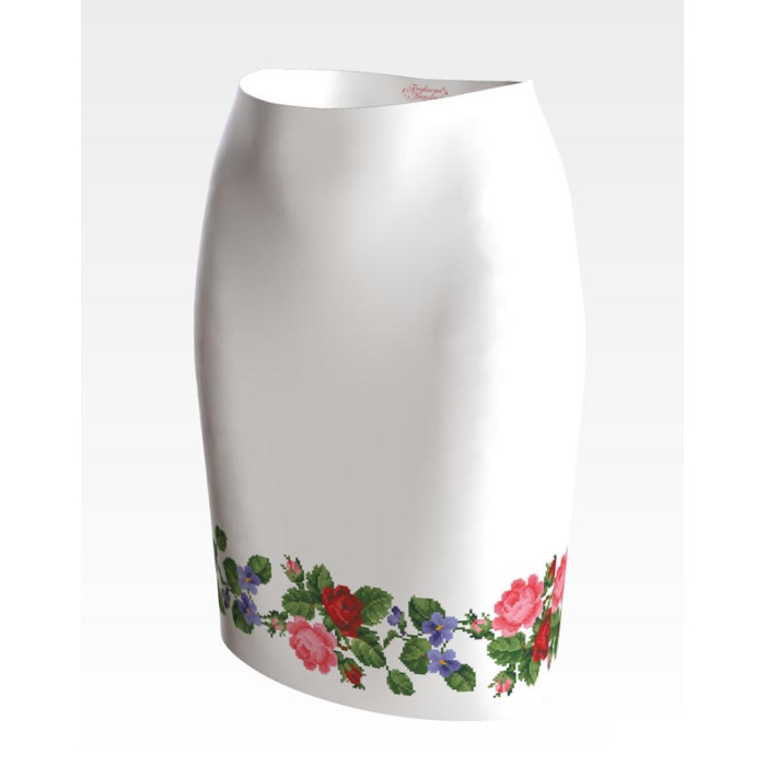 СЖ021лБнннн Барвиста вишиванка Заготовка для вишивки - Спідниця жіноча Троянди, фіалки, конвалії р.42-54 льон, білий