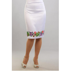 СЖ022шБнннн Барвиста вишиванка Заготовка для вишивки - Спідниця жіноча Троянди і фіалки р.42-54 шовк, білий