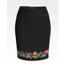СЖ022шЧнннн Барвиста вишиванка Заготовка для вишивки - Спідниця жіноча Троянди і фіалки р.42-54 шовк, чорний