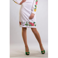 СЖ023пБнннн Барвиста вишиванка Заготовка для вишивки - Спідниця жіноча Королівські квіти р.42-54 габардин, білий