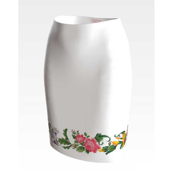 СЖ023пБнннн Барвиста вишиванка Заготовка для вишивки - Спідниця жіноча Королівські квіти р.42-54 габардин, білий