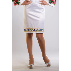 СЖ035пБнннн Барвиста вишиванка Заготовка для вишивки - Спідниця жіноча Мальви, троянди, братки р.42-54 габардин, білий