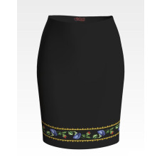 СЖ035шЧнннн Барвиста вишиванка Заготовка для вишивки - Спідниця жіноча Мальви, троянди, братки р.42-54 шовк, чорний