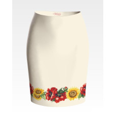 СЖ040дМнннн Барвиста вишиванка Заготовка для вишивки - Спідниця жіноча Маки і соняхи р.42-54 домоткане полотно, бежевий