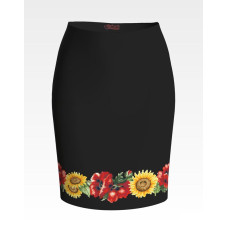 СЖ040шЧнннн Барвиста вишиванка Заготовка для вишивки - Спідниця жіноча Маки і соняхи р.42-54 шовк, чорний