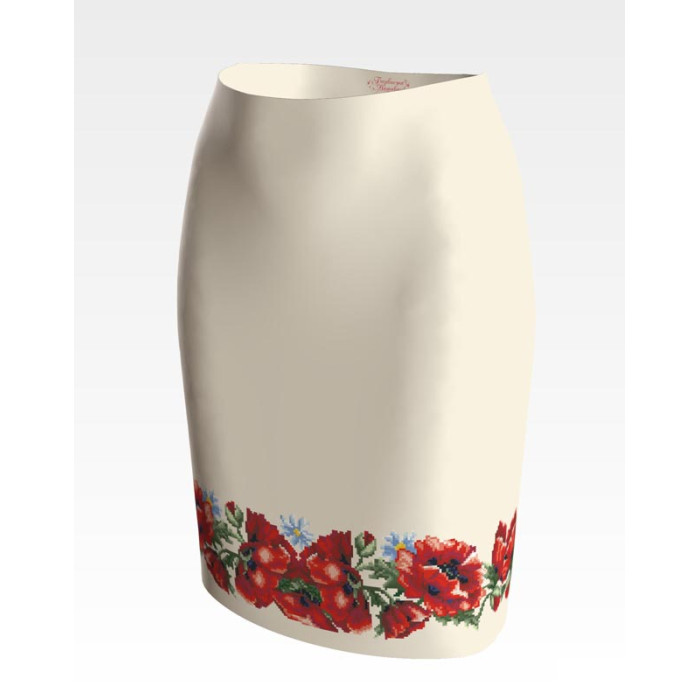 СЖ041кМнннн Барвиста вишиванка Заготовка для вишивки - Спідниця жіноча Маки червоні р.42-54 атлас, бежевий