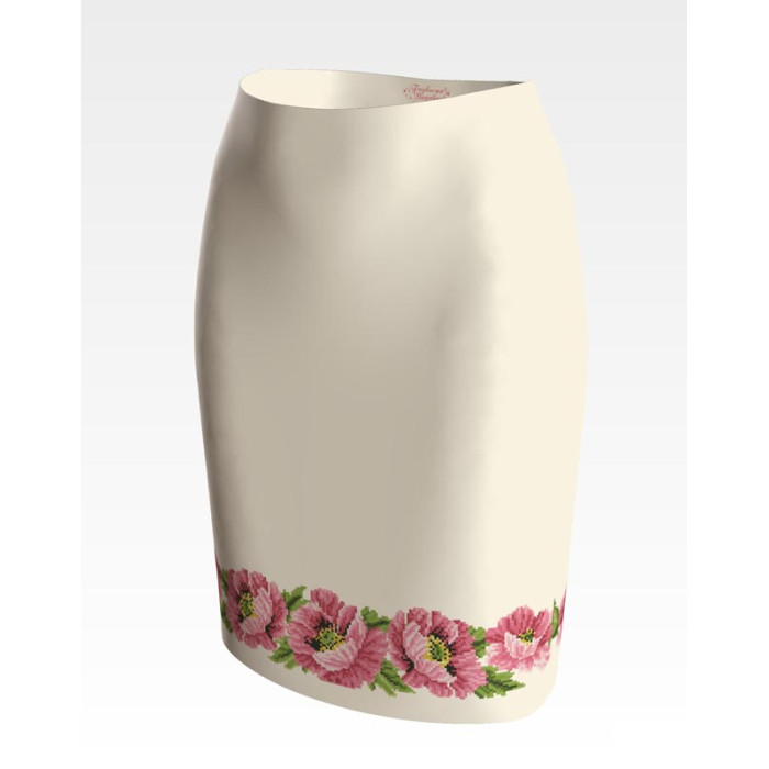 СЖ042кМнннн Барвиста вишиванка Заготовка для вишивки - Спідниця жіноча Маки рожеві р.42-54 атлас, бежевий