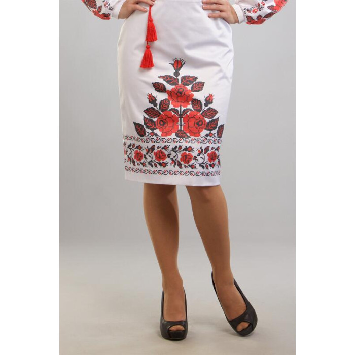 СЖ043кБнннн Спідниця жіноча, атлас-коттон, білий. Барвиста вишиванка. Заготовка для вишивки бісером