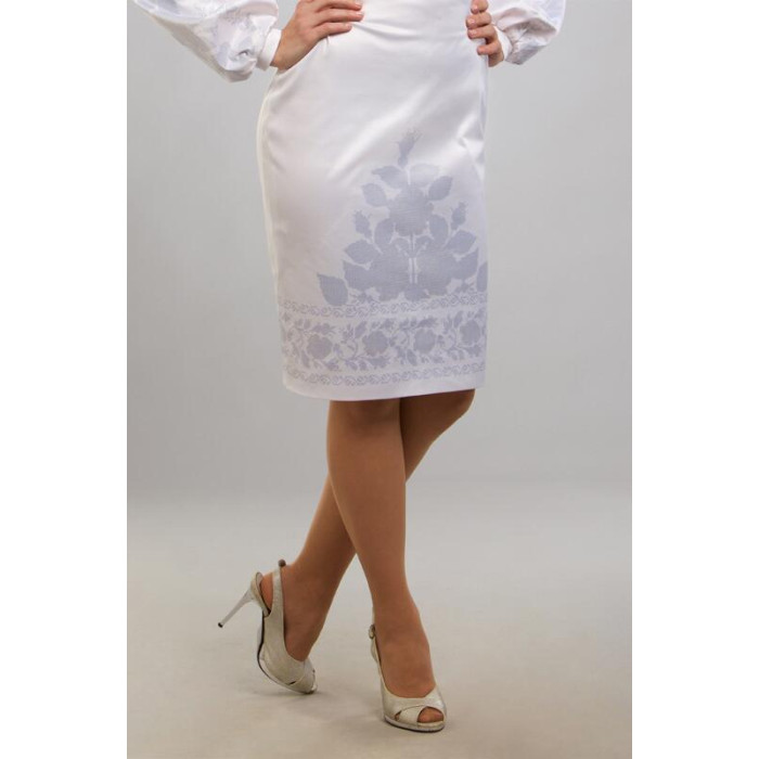 СЖ044кБнннн Спідниця жіноча, атлас-коттон, білий. Барвиста вишиванка. Заготовка для вишивки бісером