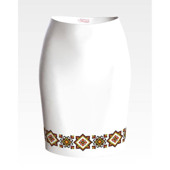 СЖ045кБнннн Спідниця жіноча, атлас-коттон, білий. Барвиста вишиванка. Заготовка для вишивки бісером