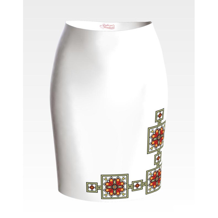 СЖ047кБнннн Спідниця жіноча, атлас-коттон, білий. Барвиста вишиванка. Заготовка для вишивки бісером