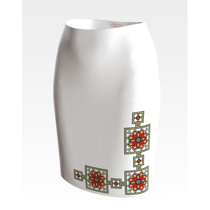 СЖ047кБнннн Спідниця жіноча, атлас-коттон, білий. Барвиста вишиванка. Заготовка для вишивки бісером