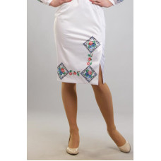 СЖ053шБнннн Барвиста вишиванка Заготовка для вишивки - Спідниця жіноча Витончені троянди, незабудки р.42-54 шовк, білий