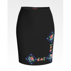 СЖ053шЧнннн Барвиста вишиванка Заготовка для вишивки - Спідниця жіноча Витончені троянди, незабудки р.42-54 шовк, чорний