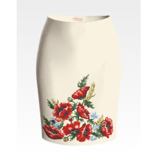 СЖ054дМнннн Барвиста вишиванка Заготовка для вишивки - Спідниця жіноча Червоні маки, ромашки, колоски р.42-54 домоткане полотно, бежевий