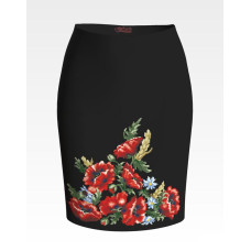 СЖ054шЧнннн Барвиста вишиванка Заготовка для вишивки - Спідниця жіноча Червоні маки, ромашки, колоски р.42-54 шовк, чорний