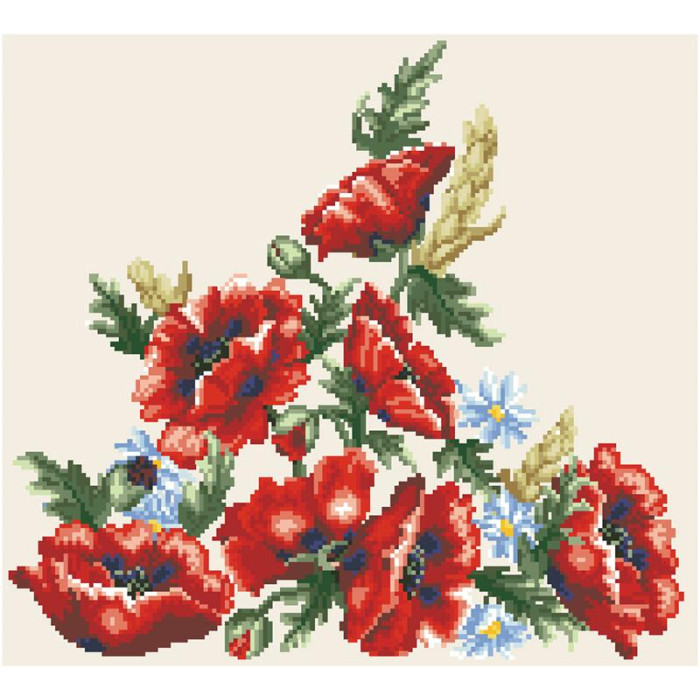 СЖ054шМнннн Барвиста вишиванка Заготовка для вишивки - Спідниця жіноча Червоні маки, ромашки, колоски р.42-54 шовк, бежевий