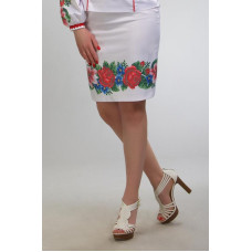 СЖ055пБнннн Барвиста вишиванка Заготовка для вишивки - Спідниця жіноча Лілеї, троянди, незабудки р.42-54 габардин, білий