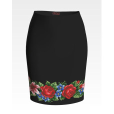 СЖ055шЧнннн Барвиста вишиванка Заготовка для вишивки - Спідниця жіноча Лілеї, троянди, незабудки р.42-54 шовк, чорний