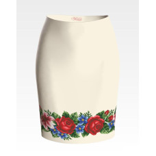 СЖ055шМнннн Барвиста вишиванка Заготовка для вишивки - Спідниця жіноча Лілеї, троянди, незабудки р.42-54 шовк, бежевий