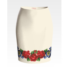 СЖ056дМнннн Барвиста вишиванка Заготовка для вишивки - Спідниця жіноча Троянди, братки, мальви р.42-54 домоткане полотно, бежевий