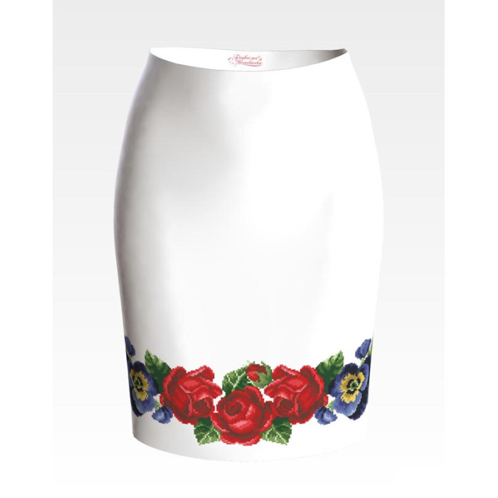 СЖ056кБнннн Спідниця жіноча, атлас-коттон, білий. Барвиста вишиванка. Заготовка для вишивки бісером