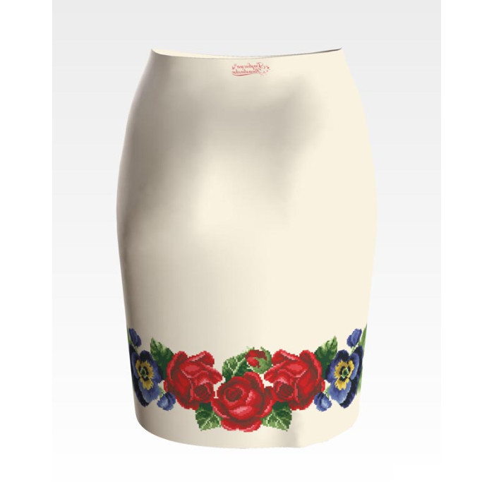 СЖ056кМнннн Барвиста вишиванка Заготовка для вишивки - Спідниця жіноча Троянди, братки, мальви р.42-54 атлас, бежевий