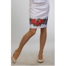 СЖ056пБнннн Барвиста вишиванка Заготовка для вишивки - Спідниця жіноча Троянди, братки, мальви р.42-54 габардин, білий