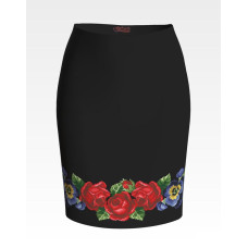 СЖ056шЧнннн Барвиста вишиванка Заготовка для вишивки - Спідниця жіноча Троянди, братки, мальви р.42-54 шовк, чорний