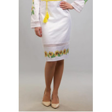 СЖ084шБнннн Барвиста вишиванка Заготовка для вишивки - Спідниця жіноча Соняшники р.42-54 шовк, білий