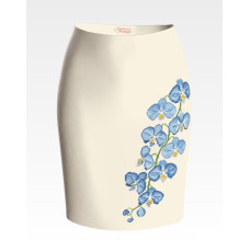 СЖ085дМнннн Барвиста вишиванка Заготовка для вишивки - Спідниця жіноча Блакитні орхідеї р.42-54 домоткане полотно, бежевий