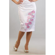 СЖ087кБнннн Спідниця жіноча, атлас-коттон, білий. Барвиста вишиванка. Заготовка для вишивки бісером