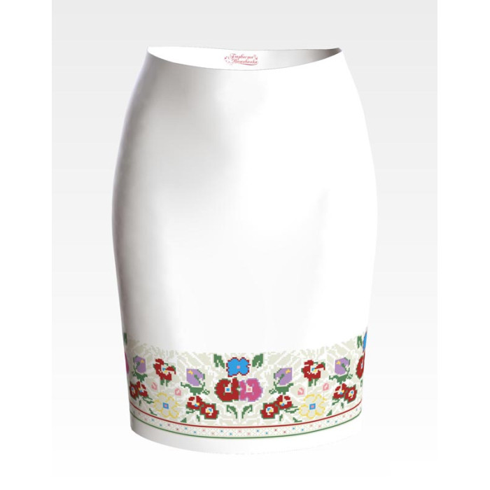 СЖ090кБнннн Спідниця жіноча, атлас-коттон, білий. Барвиста вишиванка. Заготовка для вишивки бісером