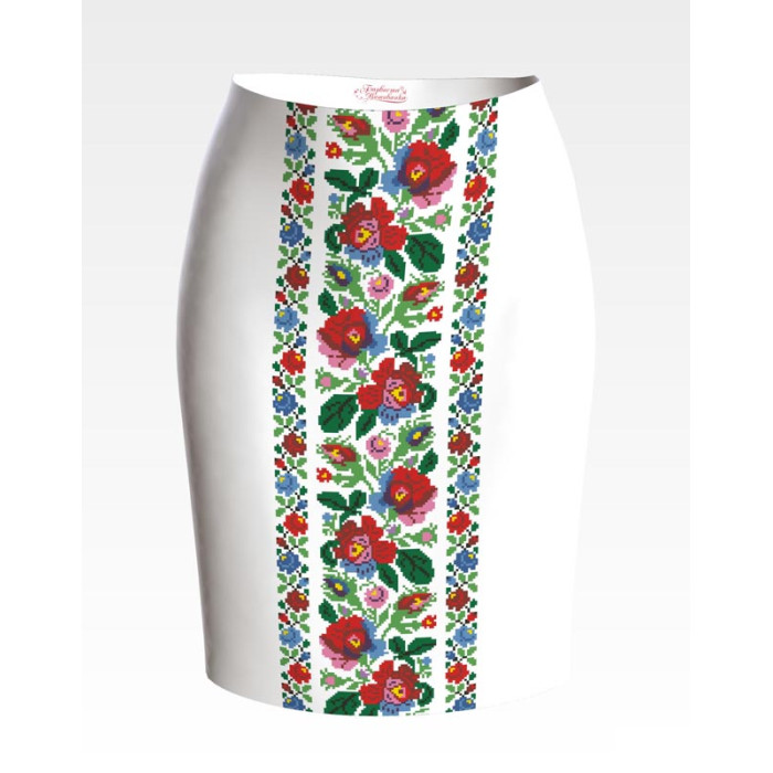 СЖ096кБнннн Спідниця жіноча, атлас-коттон, білий. Барвиста вишиванка. Заготовка для вишивки бісером