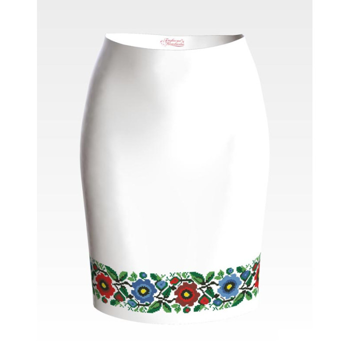 СЖ098кБнннн Спідниця жіноча, атлас-коттон, білий. Барвиста вишиванка. Заготовка для вишивки бісером