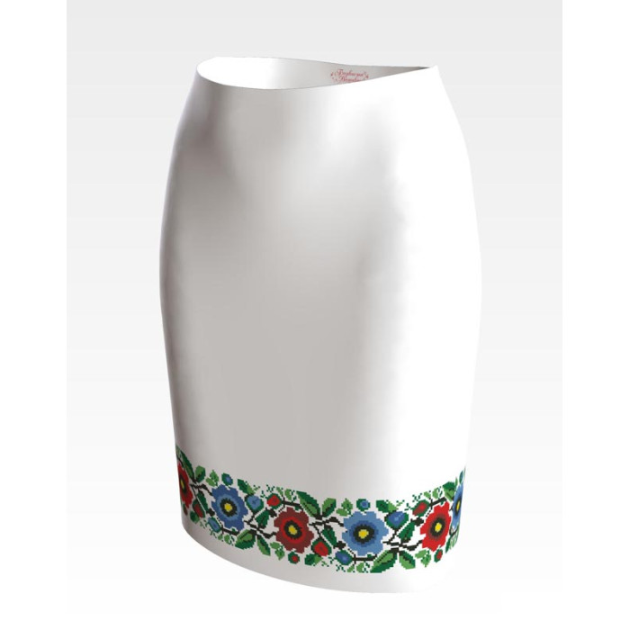 СЖ098кБнннн Спідниця жіноча, атлас-коттон, білий. Барвиста вишиванка. Заготовка для вишивки бісером