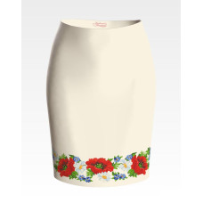 СЖ102дМнннн Барвиста вишиванка Заготовка для вишивки - Спідниця жіноча Маки, ромашки, незабудки р.42-54 домоткане полотно, бежевий