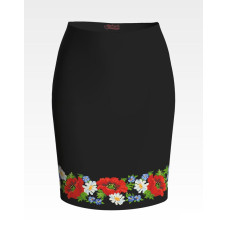 СЖ102шЧнннн Барвиста вишиванка Заготовка для вишивки - Спідниця жіноча Маки, ромашки, незабудки р.42-54 шовк, чорний