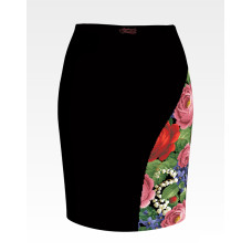 СЖ173шЧнннн Барвиста вишиванка Заготовка для вишивки - Спідниця жіноча Розкішні троянди, фіалки, конвалії р.42-54 шовк, чорний